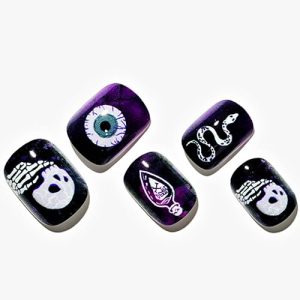 GLAMERMAID 24-Piece Purple Gel Squoval Press-On Nails Set with Design for Women