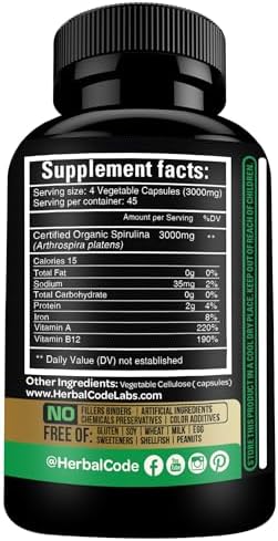 Organic Spirulina Powder Capsules 3000 mg - Purest Non-Irradiated Blue Green Algae - Best Raw Vegan Protein - Green Superfood - Natural Multivitamins – 180 Pills Made in The USA - Image 2