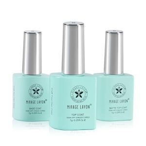 Gel Top Coat and Base Coat Set, 3Pcs 7g No Wipe Matte & Shiny Top Coat, Soak Off UV LED Nail Polish for Salon DIY at Home