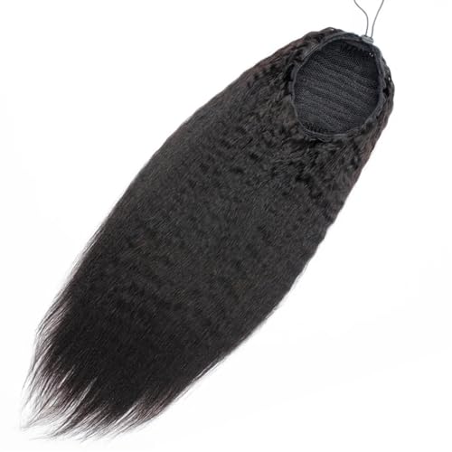 Ponytail Extension Afro Kinky Straight Human Hair Ponytail Extensions Natural Indian Remy Hair Clip in Drawstring Yaki Straight Ponytail Afro Ponytail Hair Pieces Ponytail Hairpiece for Women (Size - Image 3