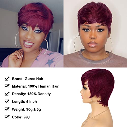 Glueless Wear and Go Wig Pixie Cut Short Human Hair Wigs for Black Women Full Machine Wigs 150% Density Layered Wavy Style Wigs with Bangs (99J) - Image 4