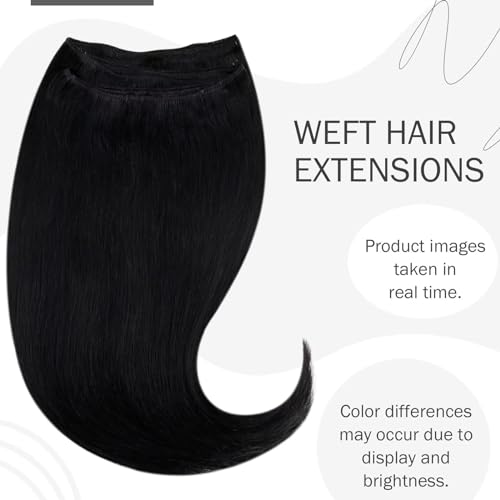 Hetto Black Weft Hair Extensions Human Hair Weft Extensions Remy Human Hair 14 Inch 80g #1 Jet Black Sew in Human Hair Weft Extension - Image 2