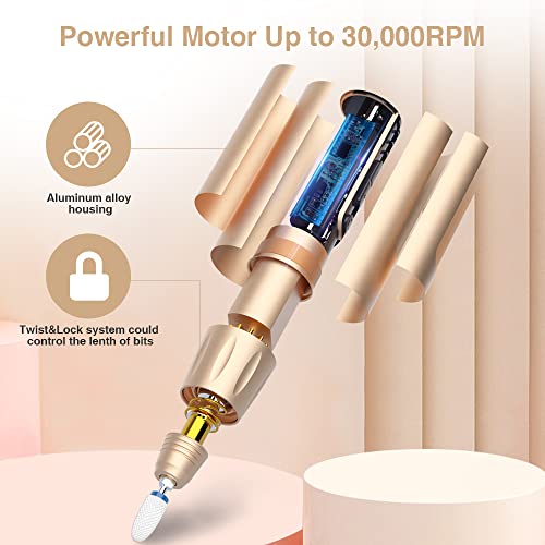 Scienbeauty Professional 30000RPM Rechargeable Nail Drill Kit 18K Gold Finish with 8 Bits for Acrylic and Gel - Image 8