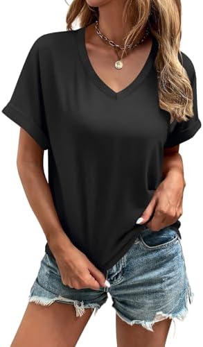 Women's Tshirts V Neck Short Sleeve Summer Tops Casual Basic Tee Shirts - Image 2