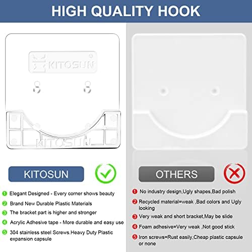 Adhesive Shower Curtain Rod Holder – Kitosun Wall Mount Bathroom Tension Pole Retainer Brackets with Sticky Tape for Quick Stick on and Stainless Steel Screws for Drilling Installation (Transparent) - Image 5