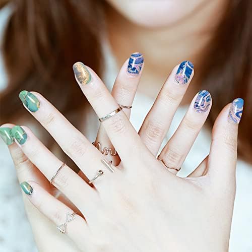 JERCLITY 336 Pieces 24 Sheets Women's Full Wrap Marble Nail Polish Strips Stickers Self-Adhesive Solid Color Gel Nail Strips Decals with Nail File for Women Girls Nail Decorations (Trendy Style) - Image 4