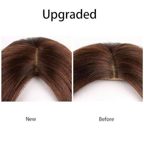 100% Real Human Hair Topper Toupee 120% Density Natural Brown Top Hair Pieces Silk Base Clip In Crown Toppers,Straight Wiglets Side Parting Hairpieces For Ladies Gift (Size : 30cm) - Image 5