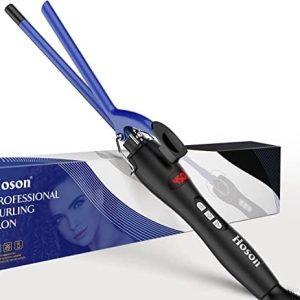 9mm Thin Curling Iron Ceramic, 3/8 Inch Small Barrel Curling Wand for Long & Short Hair, LCD Display with 9 Heat Setting Include Glove(Blue)
