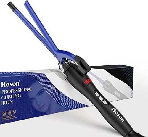9mm Thin Curling Iron Ceramic, 3/8 Inch Small Barrel Curling Wand for Long & Short Hair, LCD Display with 9 Heat Setting Include Glove(Blue)
