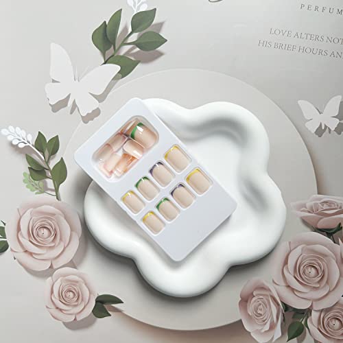 Colorful Glossy Square French Tip Press On Nails Set for Women 24 Count - Image 5