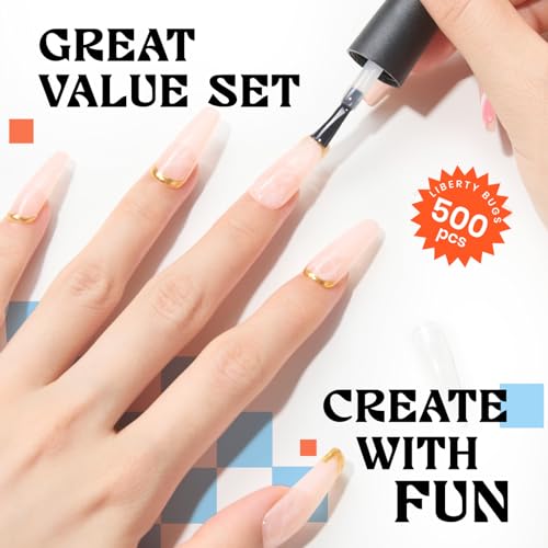 Gel Nail Tips 500Pcs Coffin Long Fake Nails with 7.5ml UV Nail Glue & Smart Gel Nail Lamp โ Easy DIY Nail Art, Durable Acrylic Nail Tips, Quick-Dry Soak off Multi-Use Glue for Home Manicure - Image 7