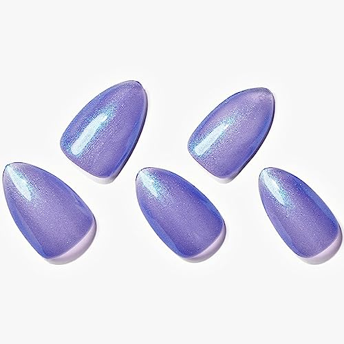 GLAMERMAID Jelly Press on Nails Short Almond- Handmade Gel Nails Series | Blue Purple Glitter Galaxy Fake Nails Medium Length Shimmer False Nail Kits for Women Girls, Reusable Stick Glue on Nails Sets