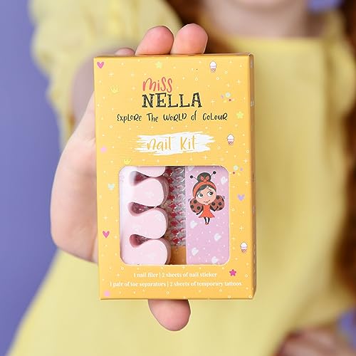 MISS NELLA NAIL KIT & NAIL POLISH- Accessories set for kids Nail Varnish- peel off nail polish, nail stickers, tattoos, nail filer & toe separators- all designed foe children hands & toes - Image 4