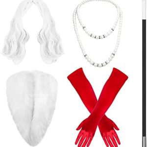 7-Piece Adult Halloween Costume Cosplay Set with White Wig, Necklace, Gloves, Scarf