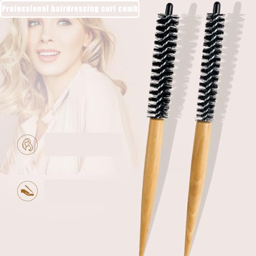 4-Piece Mini Round Hair Brush Set with Wooden Handle and Nylon Bristles for Curly Hair - Image 5
