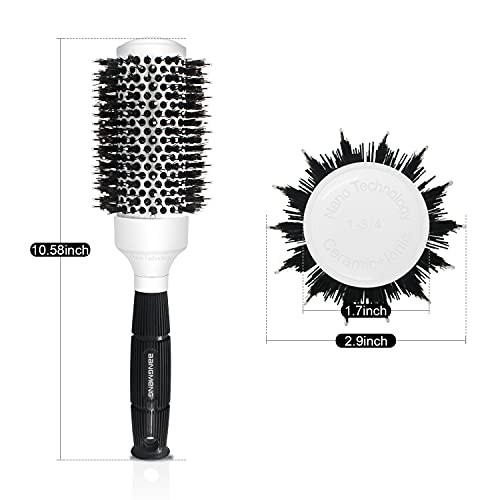 Round Brush with Boar Bristle, Ball Tip Round Hair Brushes for Women Blow Drying, 2 Clips and 1 Comb Included (2.9" & Barrel 1.7")… - Image 5