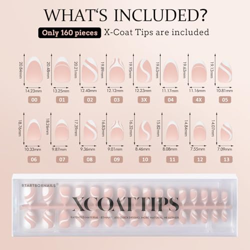 BTArtbox XCOATTIPS 5 Style Pre-Designed Swirl Short Coffin Gel Fake Nails Ultra Fit French Tips 24ct - Image 7