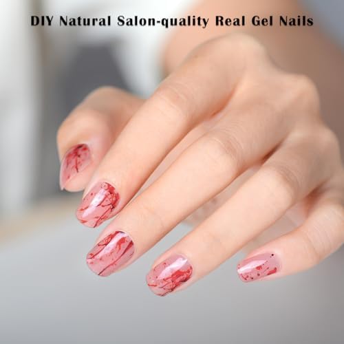 Halloween Semi Cured Gel Nail Stickers 24pcs Long Lasting Nail Wraps Salon-Quality Semi-Cured Gel Nail Strips UV Lamp Required Semicured Gel Nail Wraps for Women Manicure (Horror Blood 344) - Image 2