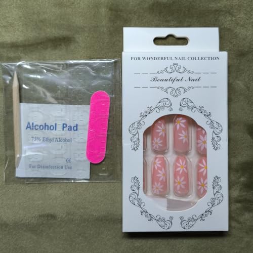Yellow Flower Almond Press On Nails Kit for Women and Girls, 24 Piece Set - Image 4