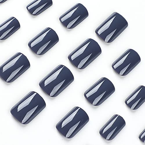 Dark Grey Press on Nails Medium Square,KXAMELIE Glossy Glue on Nails Acrylic Nails Press on with Solid Color Design Fake Nails Set for Women Girls Daily Wear in 24PCS - Image 4