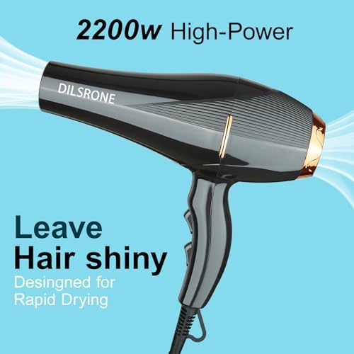 Professional 2200W Ionic Salon Hair Dryer with Diffuser and Attachments, Lightweight Travel AC Motor Constant Temperature Low Noise Curl Care Blow Dryers for Women Men (Black) - Image 2