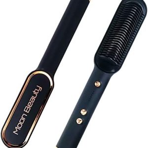 Black Hair Straightener Brush- Ionic Hair Straightening Brush & Iron, Fast Heating, 5 Temperature Setting with Anti-Scald & Auto-Off Safe, Professional Hair Styling Tool for Women
