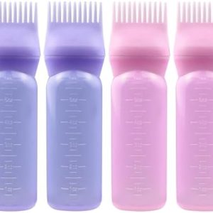 4PCS Hair Oiler Comb Bottle,Root Comb Applicator Bottle for Hair Oil Scalp Oil Applicator Hair Oiling Applicator,Hair Oil Bottle Applicator 6oz (2Pink+2Purple)
