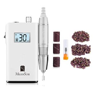 MelodySusie Rechargeable 30000 RPM Nail Drill with Long Life Battery and 300 Sanding Bands (Black)