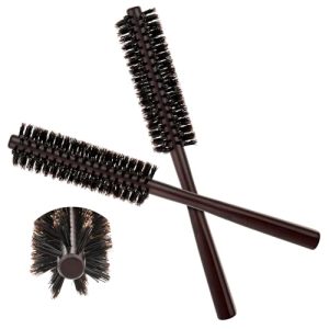 2 Pcs Small Round Hair Brush, Boar Bristle Round Hair Brush with Wooden Handle, Blow Drying Hairbrush for Women and Men Hair Style Curl and Dry
