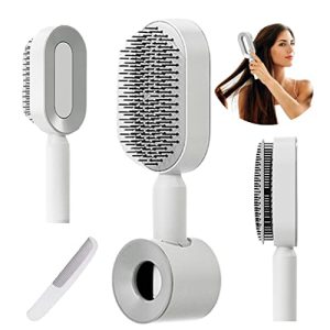 Detangling Hair Brush Set with Free Comb and Wall Mount - Self-Cleaning Anti-Static Bristles