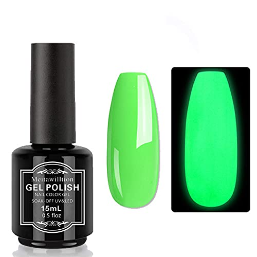Glow in the Dark Gel Nail Polish,15ml Soak Off UV Luminous Effect Gel Polish,Fluorescent Bright Lacquer Salon DIY At Home Neon Green
