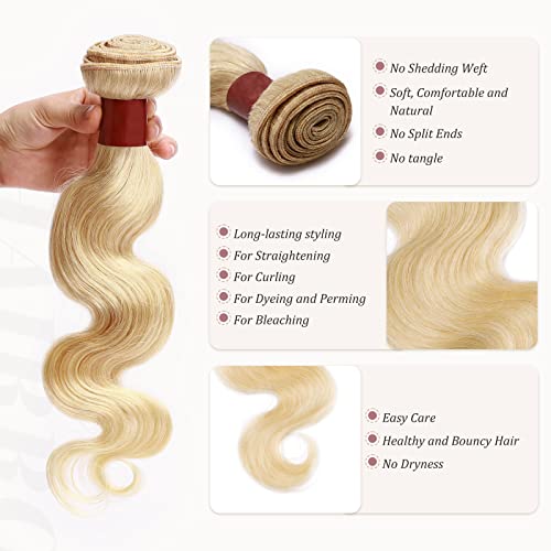 16 Inch Body Wave Unprocessed Brazilian Virgin Human Hair Extensions 100g Bundle Bleach Blonde - Image 2