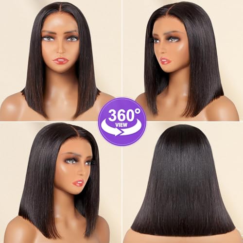 Bob Wig Human Hair 13x4 HD Transparent Lace Front Wigs For Black Women 180% Density Lace Frontal Short Bob Wigs Human Hair Glueless Pre Plucked With Baby Hair Straight Bob Wig Natural Color 14inch - Image 2