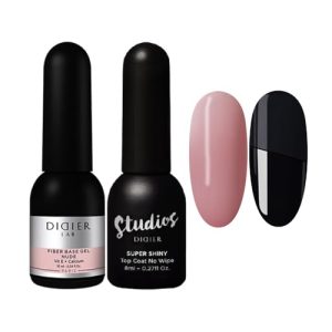 Didier Lab -Premium Gel Nail Polish Set Fiber Base Coat Nail Polish Nude with Vitamins - Super Shiny Clear Gel Top Coat No Wipe - Nude Nail Polish Gel - LED UV Gel Polish Set - Soak Off Gel Polish Kit