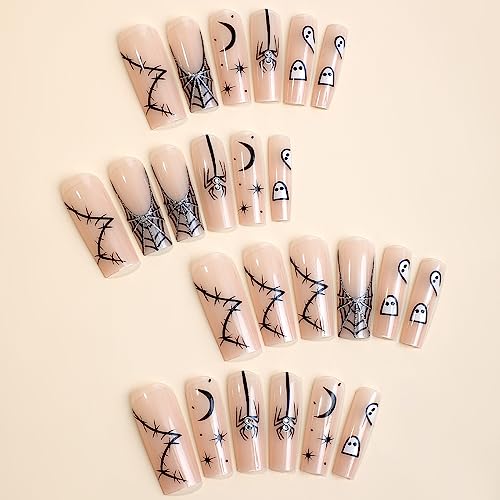 Long Coffin Nude Spider Ghost Halloween Press On Nails Acrylic Kit for Women 24 Count - Image 2