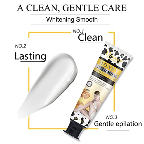 Hair Removal Cream 24k Gold Essence Collagen Argan Oil 3 Minutes Quick & Easy To Use Face Body Legs Depilating Moisturizing 100ml/3.38fl.oz (Honey With Milk) - Image 3