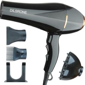 Professional 2200W Ionic Salon Hair Dryer with Diffuser and Attachments, Lightweight Travel AC Motor Constant Temperature Low Noise Curl Care Blow Dryers for Women Men (Black)