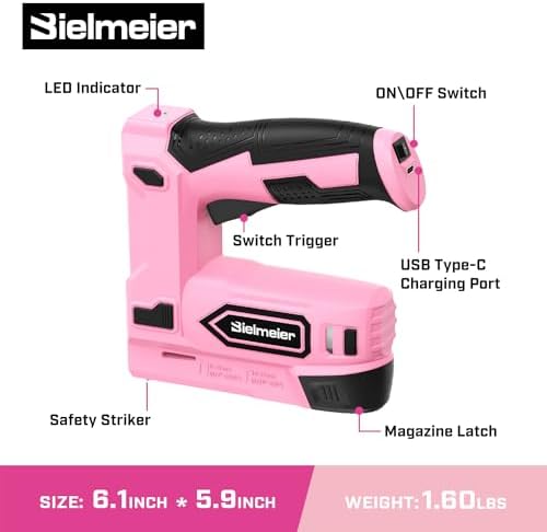 Pink Cordless Staple Gun, 2-in-1 Nail Gun Battery Powered with 2600Pcs Staples and Nails, 4V Brad Nailer Tacker Electric Stapler for Upholstery, Material Repair, Carpentry, Wood, DIY - Image 4