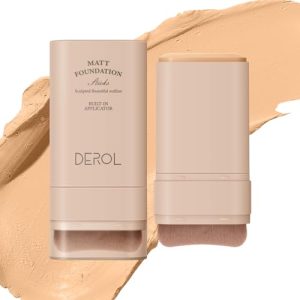 Foundation Stick with Built-In Brush, Lightweight Buildable Coverage, Longwear Contour Makeup, Natural Finish