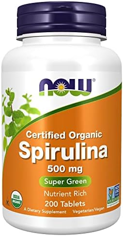 NOW Supplements, Organic Spirulina 500 mg with Vitamins, Minerals and GLA (Gamma-Linolenic Acid), 200 Tablets
