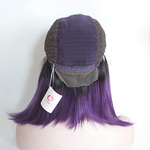 12 Inch 150% Density Ombre #1B/Purple Straight Human Hair Bob Wig 13X6 Lace Front - Image 4