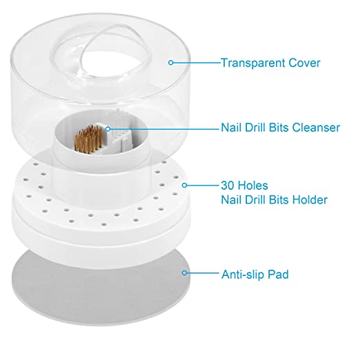 Large Nail Drill Bits Holder with Nail Drill Bits Cleanser, 30 Holes Solid Anti Slip Dustproof Nail Drill Bits Stand Displayer Organizer Holder(Not include drill bits) - Image 2