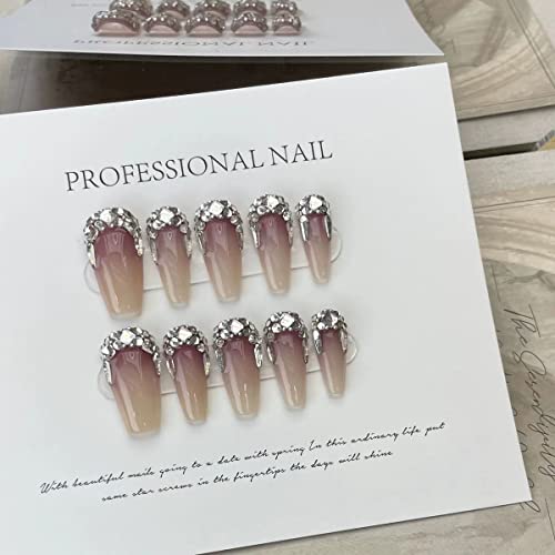 Magrace Press on Nails Long Fake Nails with Design Handmade Blue Coffin Stick on Nails for Womrn Gel UV Finish Handmade Nail Art with Design 10 pcs - Image 2