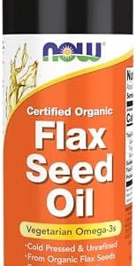 NOW Supplements, Certified Organic Flax Seed Oil Liquid, Cold-Pressed and Unrefined, 12-Ounce