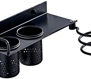Black Bathroom Wall-Mount Hair Tool Organizer with Multiple Storage Slots
