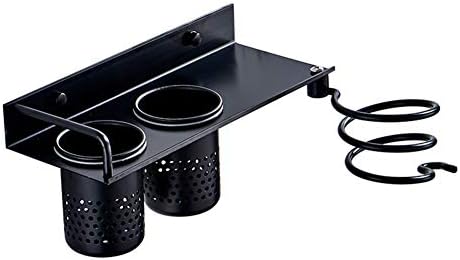 Black Bathroom Wall-Mount Hair Tool Organizer with Multiple Storage Slots