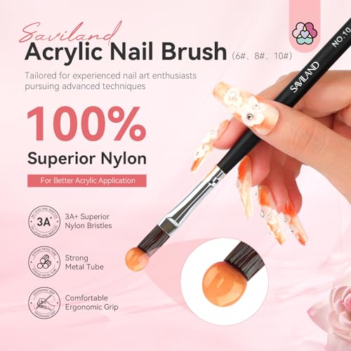 SAVILAND Acrylic Nail Brush Professional: Size 6,8,10 Nail Brushes for Acrylic Powder Application Black Round Shaped Nail Art Brush with Sturdy Handle Manicure Tools Extension Carving for Home Salon - Image 2