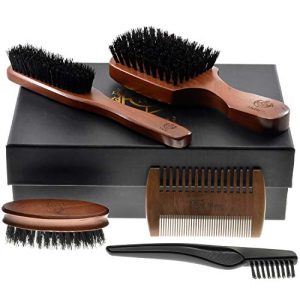 Murai Beard Kit for Men Gift Set Mens Beard Grooming Kit - Military Paddle Hair Brush, Large Handle Beard Brush, Pocket Sized Oval Beard Brush, Wood Beard Comb, and Hairbrush Cleaner