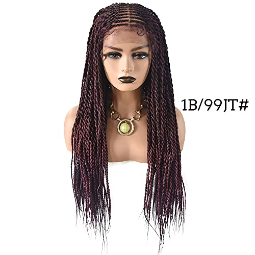 Hand Tied Swiss Lace Front Cornrow Braided Wigs with Baby Hair for Black Women Lightweight Box Braids Glueless Wigs Kanekalon Synthetic(5.5X3.5", 31 Inch, 1B/99JT Black Mix Wine Red) - Image 2