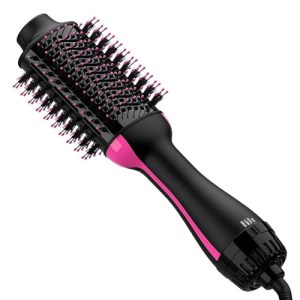 4-in-1 Black/Pink Oval Hot Air Styler, 75mm Ceramic Titanium Barrel Brush with Negative Ion Anti-Frizz